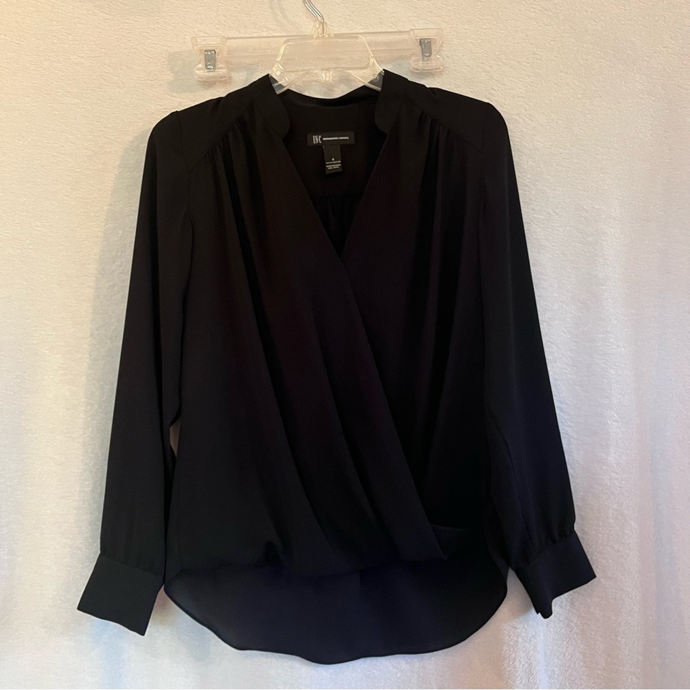 INC International Concepts Black Wrap Blouse
